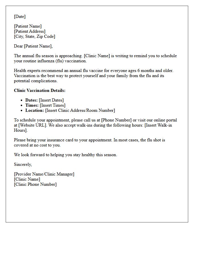 Routine Medical Clinic Influenza Vaccination Letter