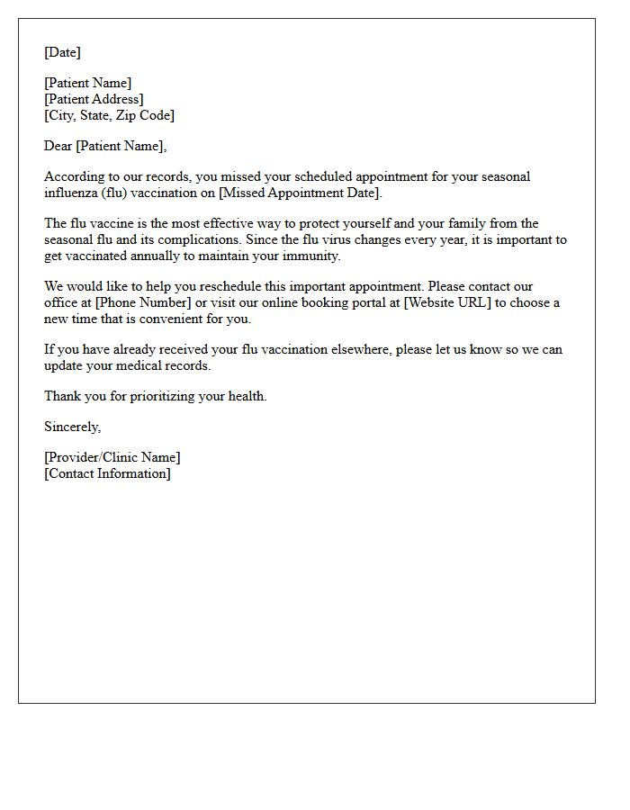 Missed Appointment Seasonal Influenza Recall Letter