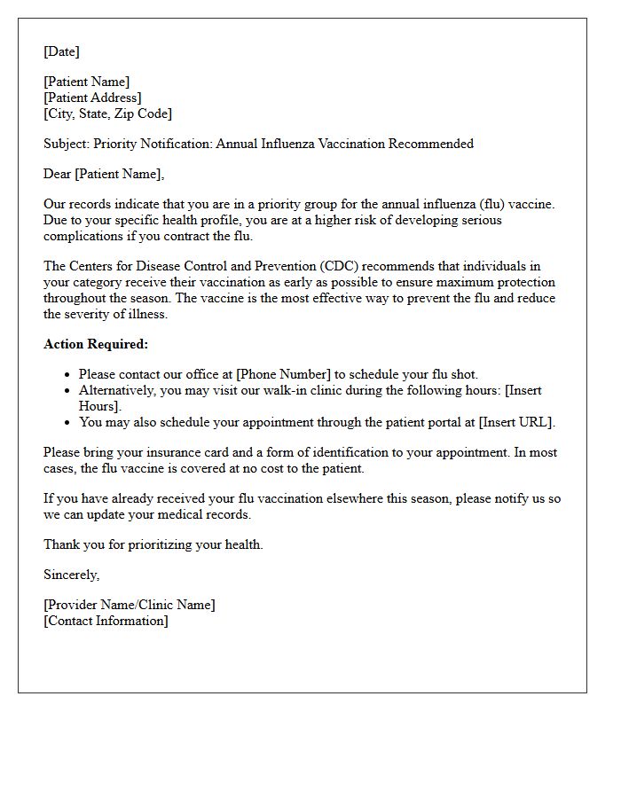 Priority Patient Influenza Vaccination Recommendation Letter