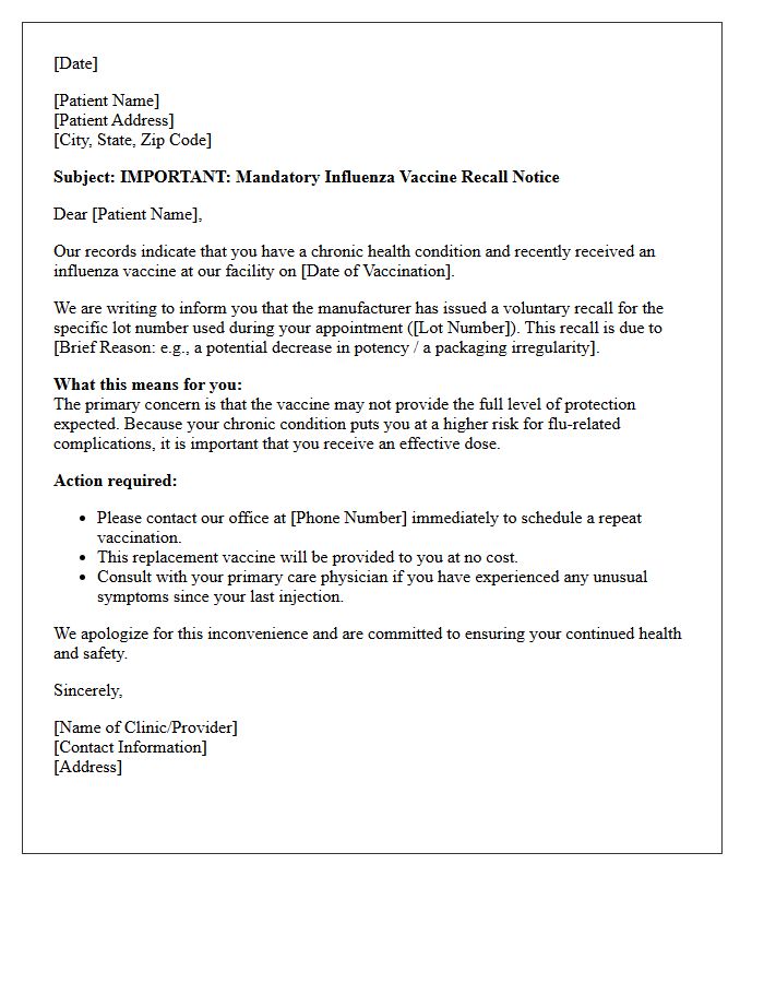 Chronic Illness Patient Influenza Vaccine Recall Letter