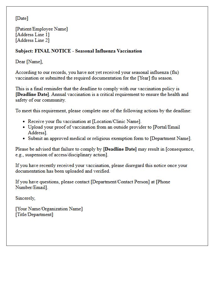 Final Notice Seasonal Influenza Vaccination Letter