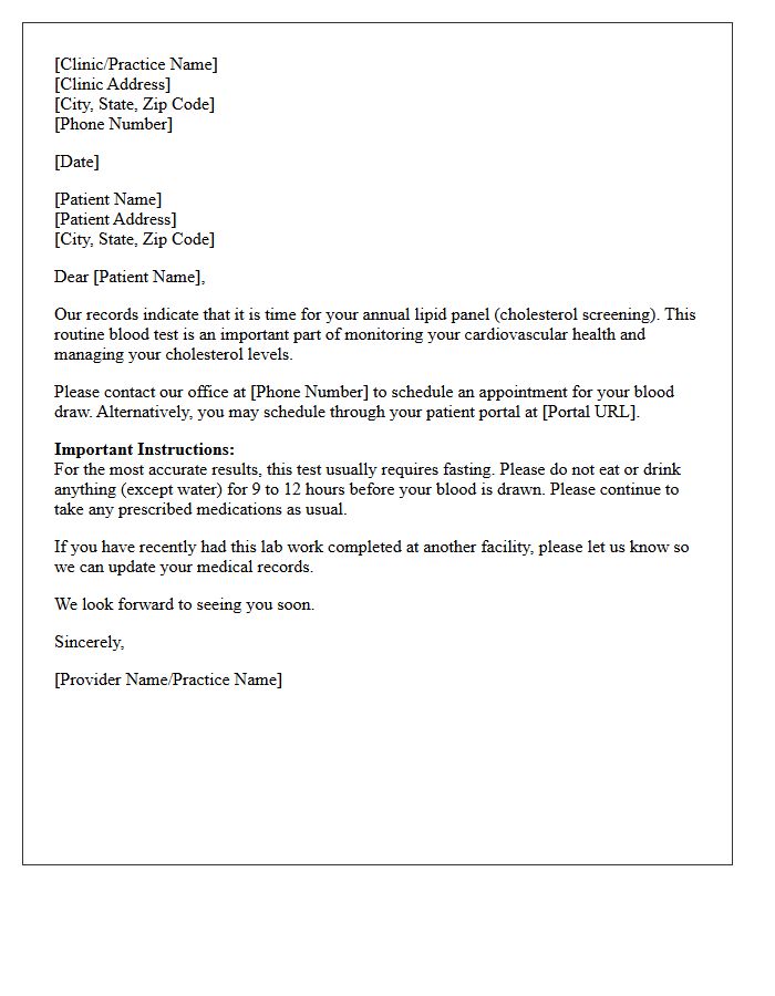 Annual Lipid Panel Recall Letter