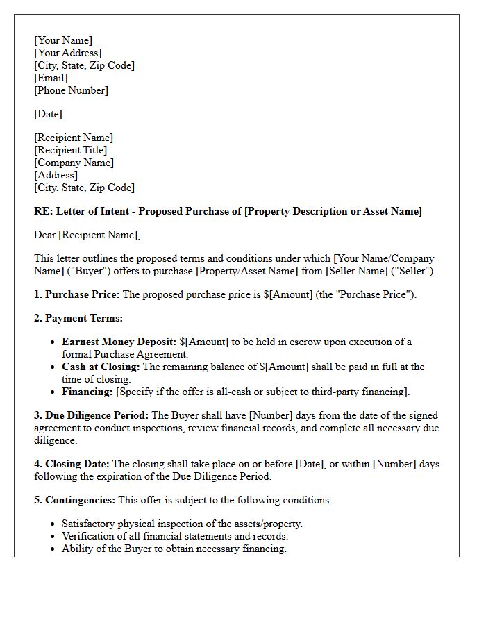 Proposed Purchase Price And Terms