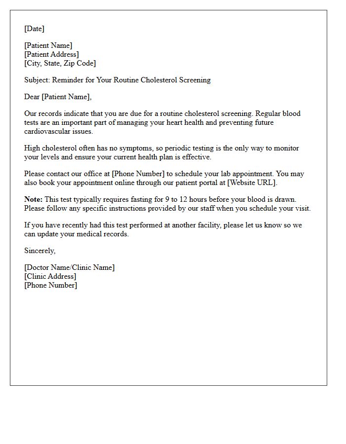 Routine Cholesterol Check Reminder Letter