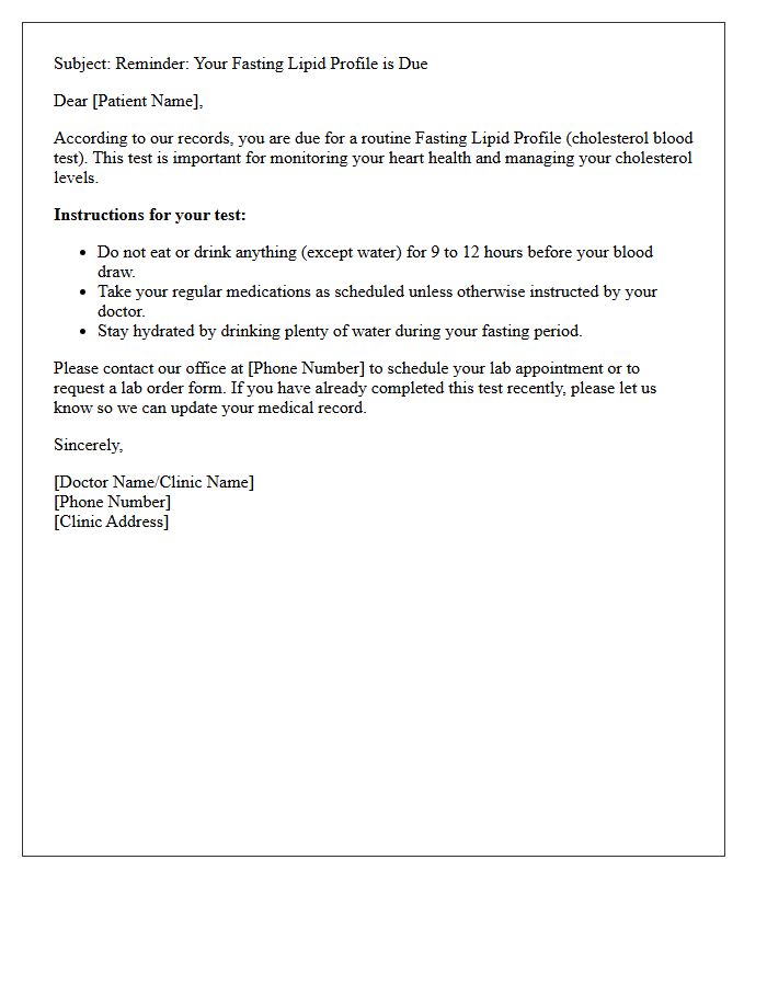 Fasting Lipid Profile Due Letter