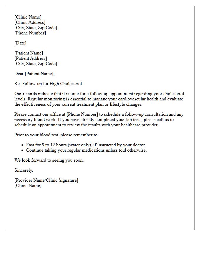 High Cholesterol Follow-Up Recall Letter