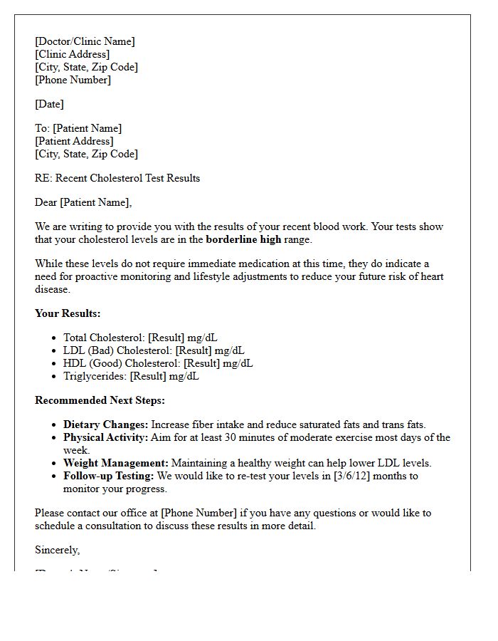 Borderline Cholesterol Monitoring Letter