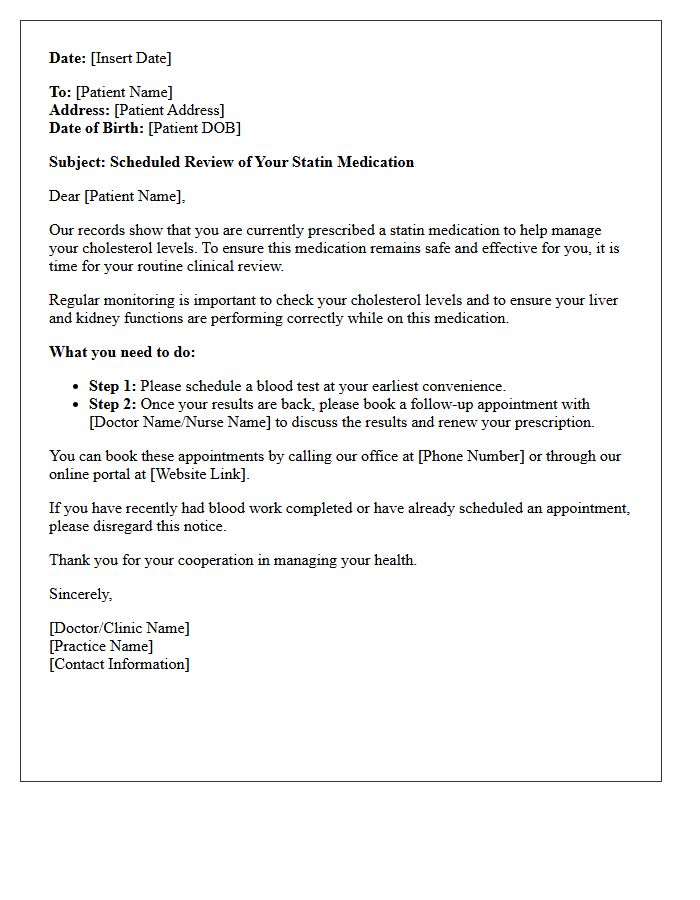 Statin Medication Management Recall Letter