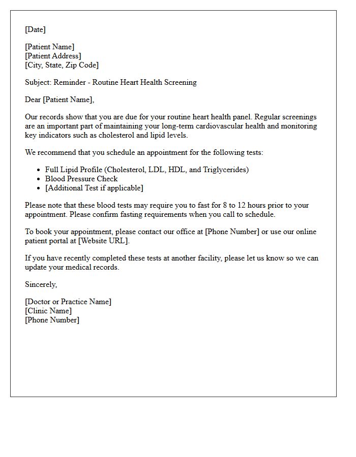 Routine Heart Health Panel Recall Letter