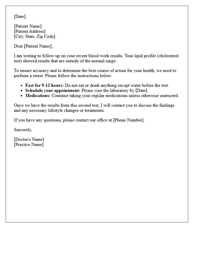 Abnormal Lipid Profile Retest Letter