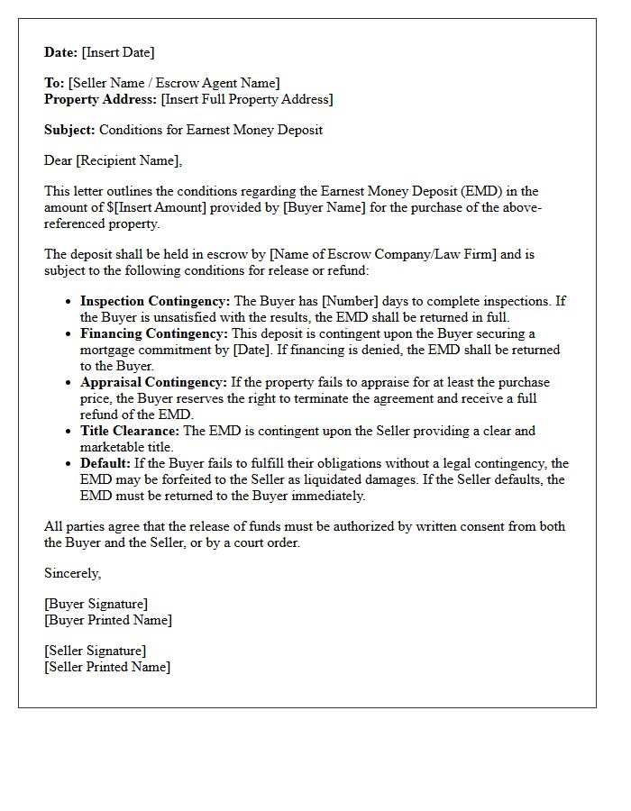 Earnest Money Deposit Conditions