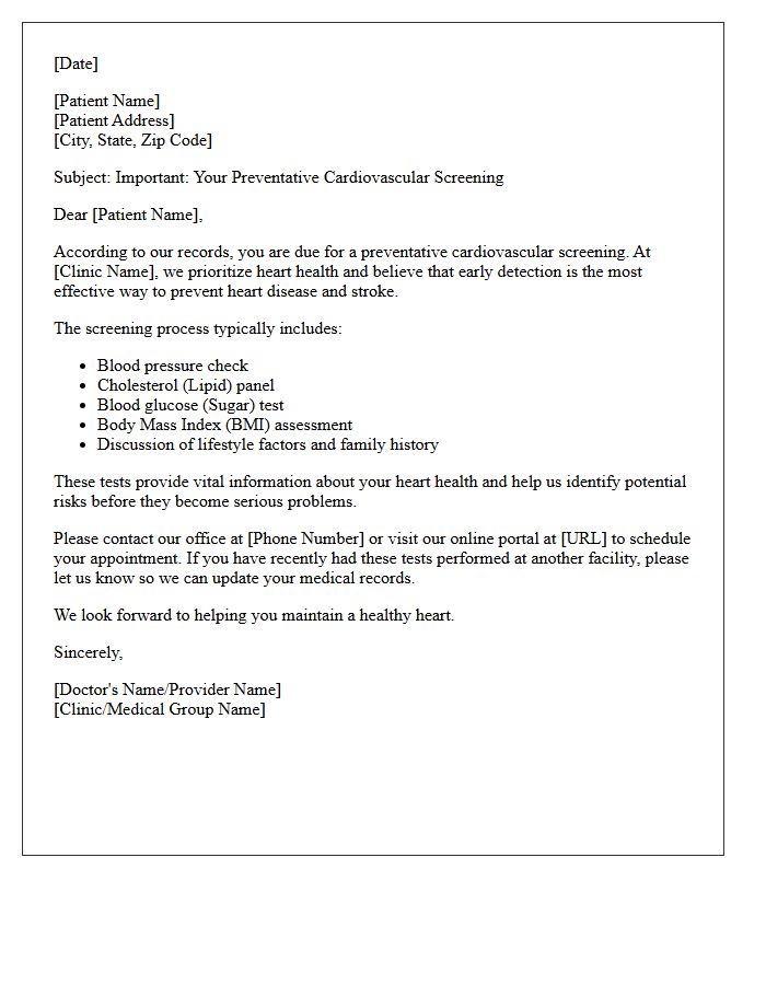 Preventative Cardiovascular Screening Letter