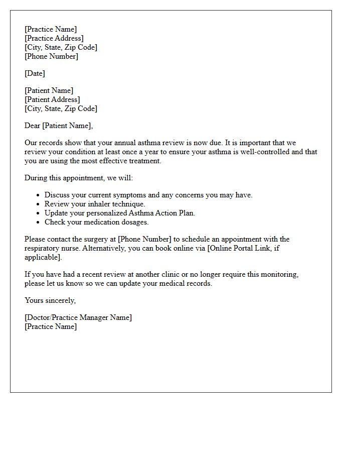 Annual Chronic Asthma Review Recall Letter