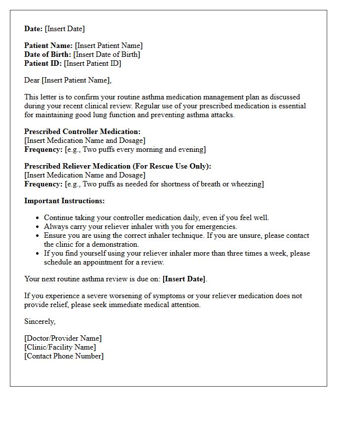 Routine Asthma Medication Management Letter