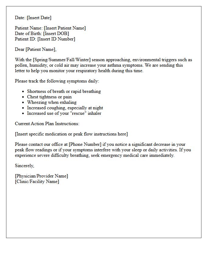 Seasonal Asthma Symptom Monitoring Letter