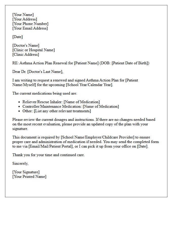Asthma Action Plan Renewal Request Letter