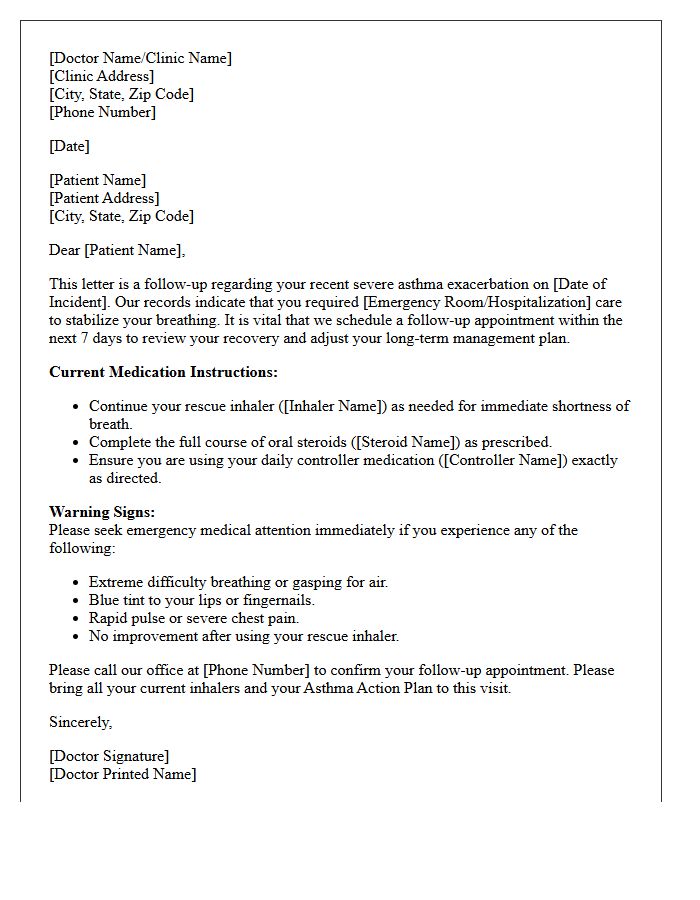 Severe Asthma Exacerbation Follow-Up Letter