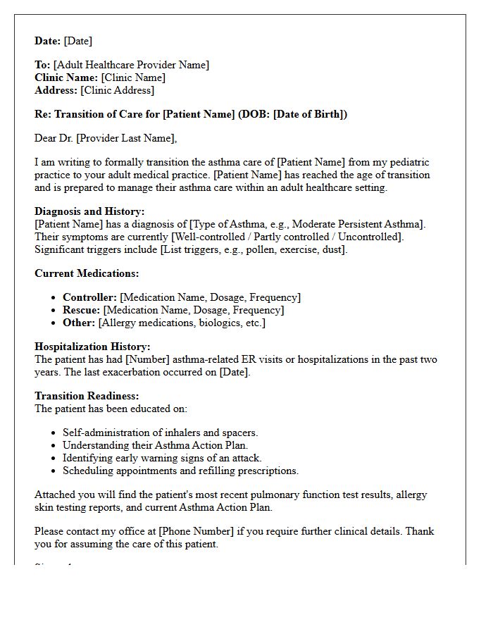 Transition To Adult Asthma Care Letter