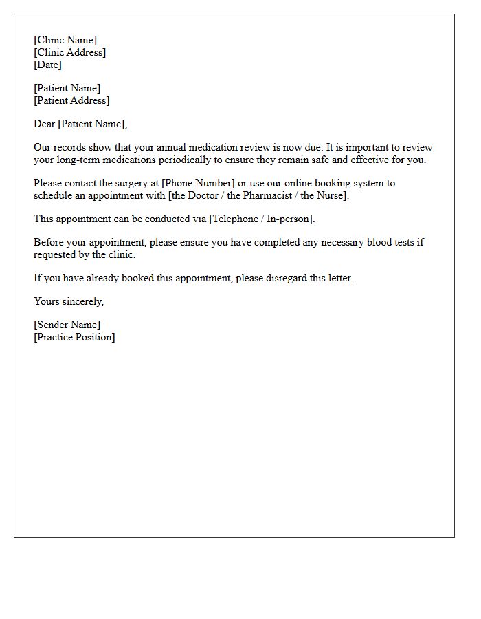 Annual Medication Review Recall Letter