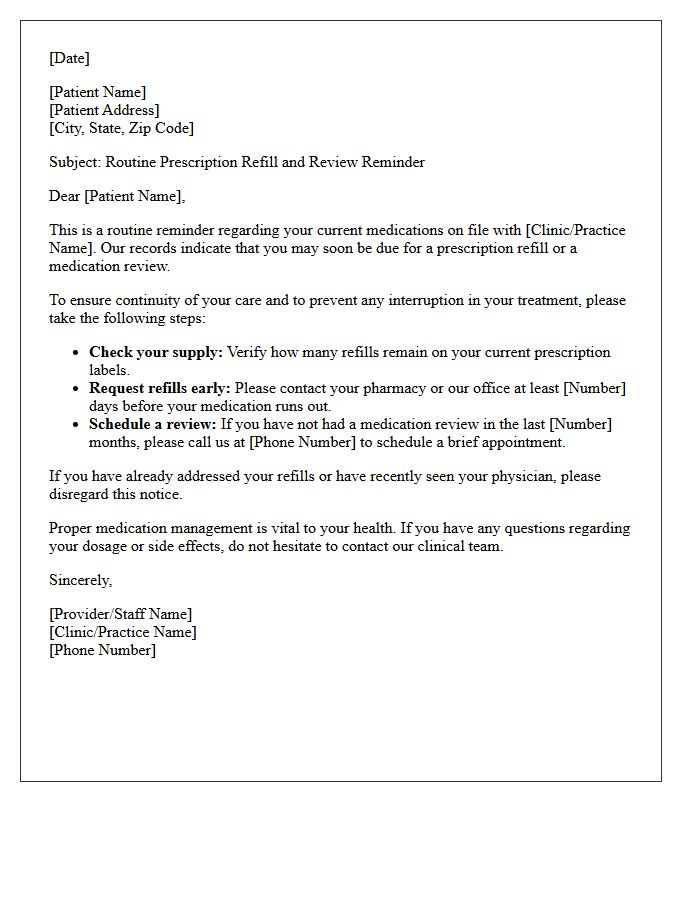 Routine Prescription Management Reminder Letter