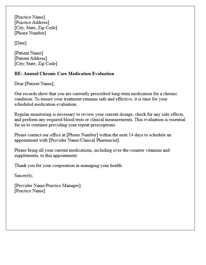 Chronic Care Medication Evaluation Recall Letter