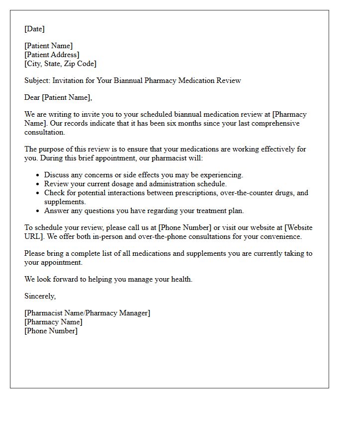 Biannual Pharmacy Review Invitation Letter