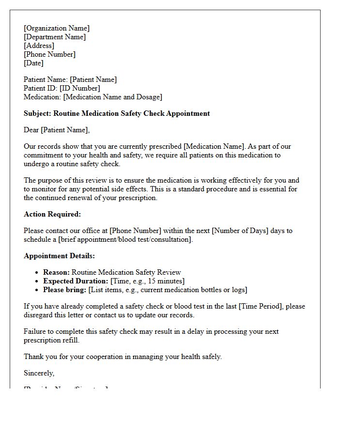 Routine Medication Safety Check Recall Letter