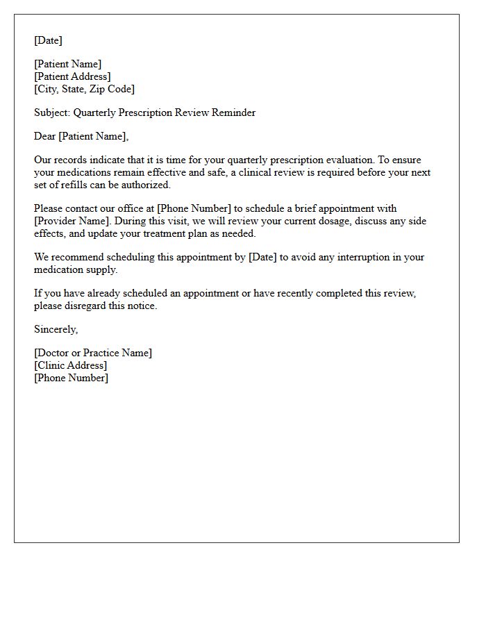 Quarterly Prescription Evaluation Recall Letter