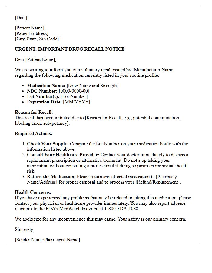 Comprehensive Medication Routine Recall Letter