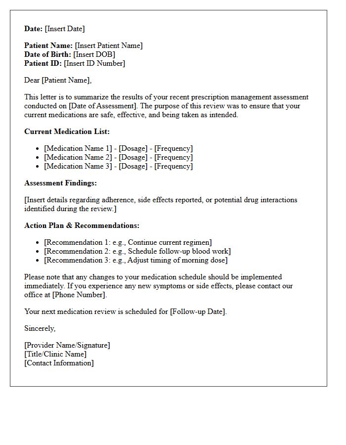 General Prescription Management Assessment Letter