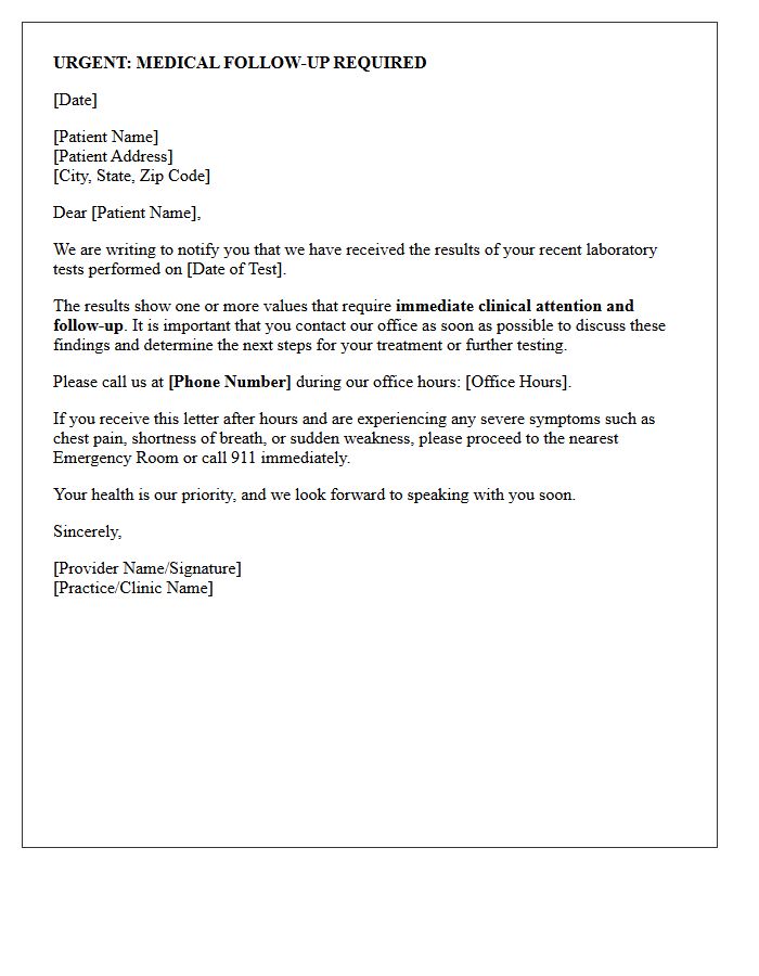 Urgent Abnormal Laboratory Result Follow-Up Letter
