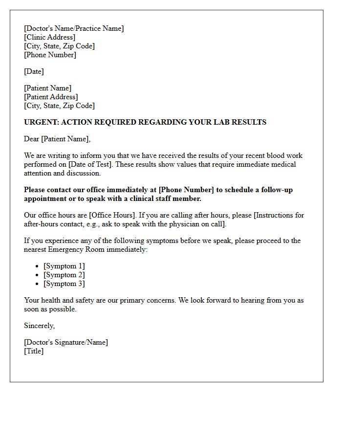 Critical Blood Work Result Follow-Up Letter