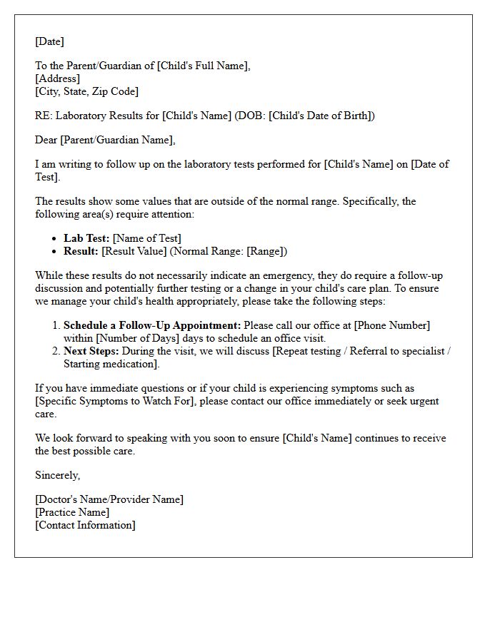 Pediatric Abnormal Laboratory Result Follow-Up Letter