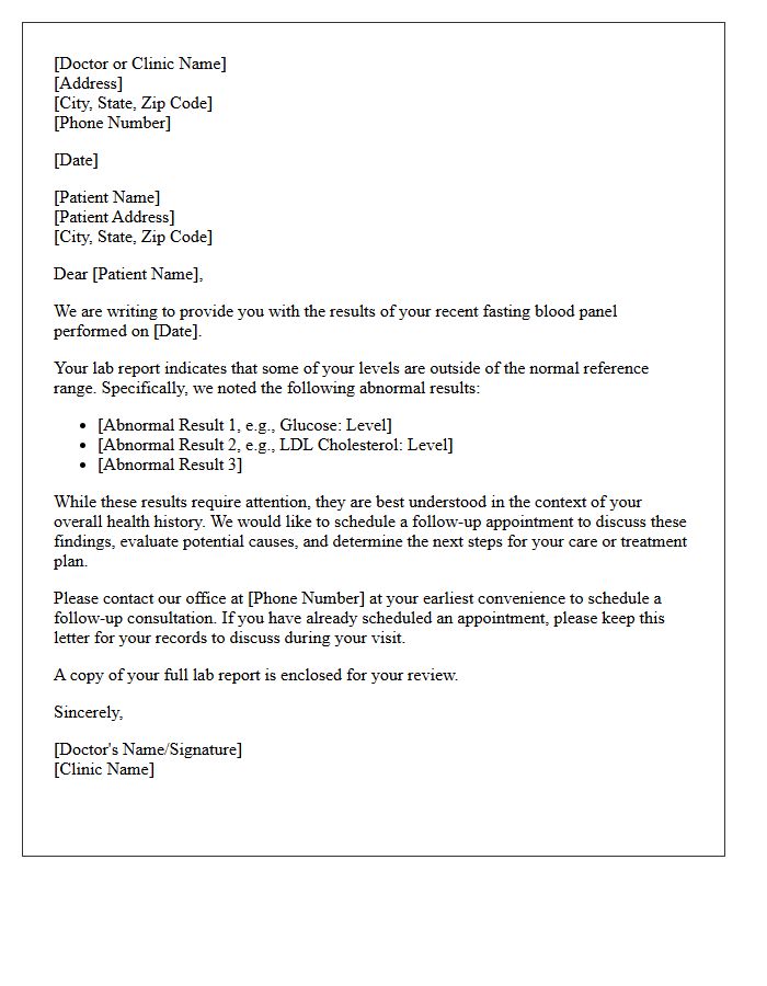 Fasting Blood Panel Abnormal Result Follow-Up Letter