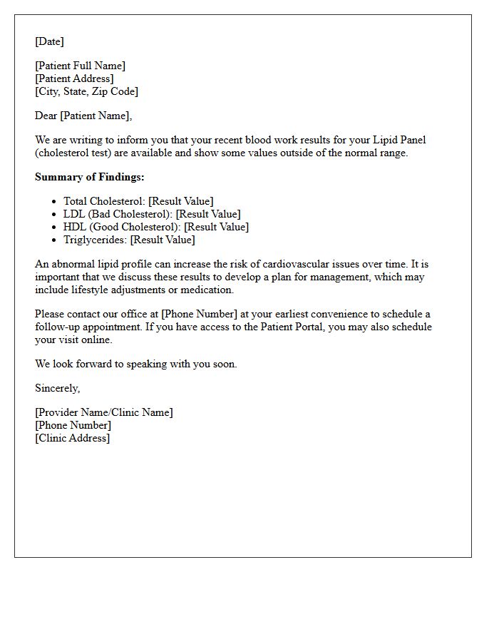 Lipid Panel Abnormal Laboratory Result Recall Letter
