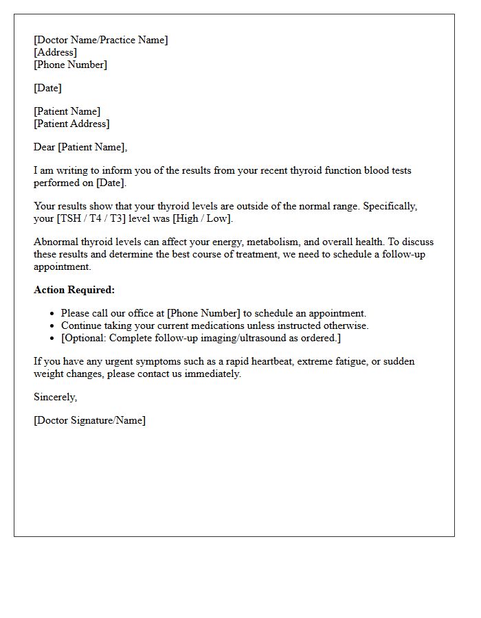 Thyroid Function Abnormal Laboratory Follow-Up Letter