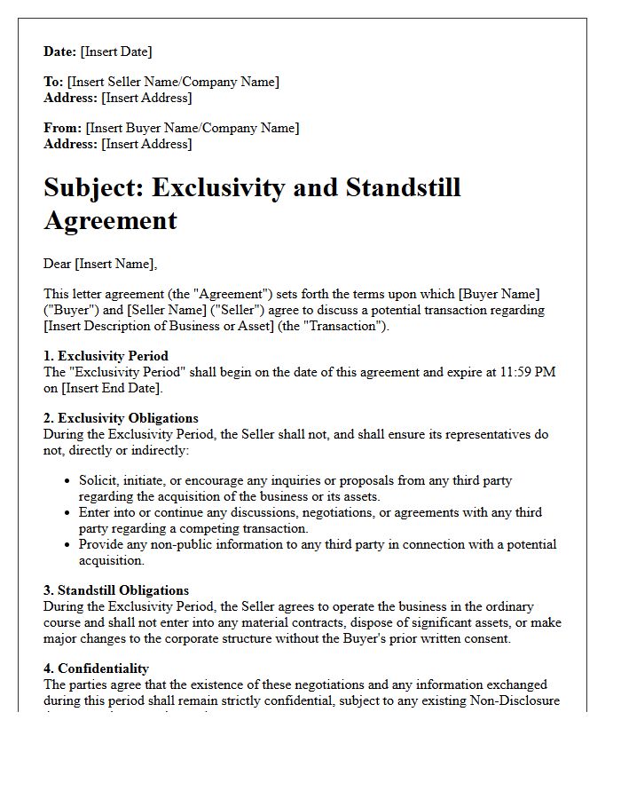 Exclusivity And Standstill Agreement