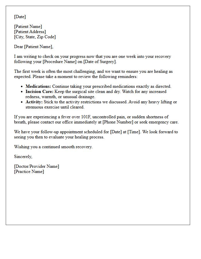 First Week Post-Surgical Check-In Letter