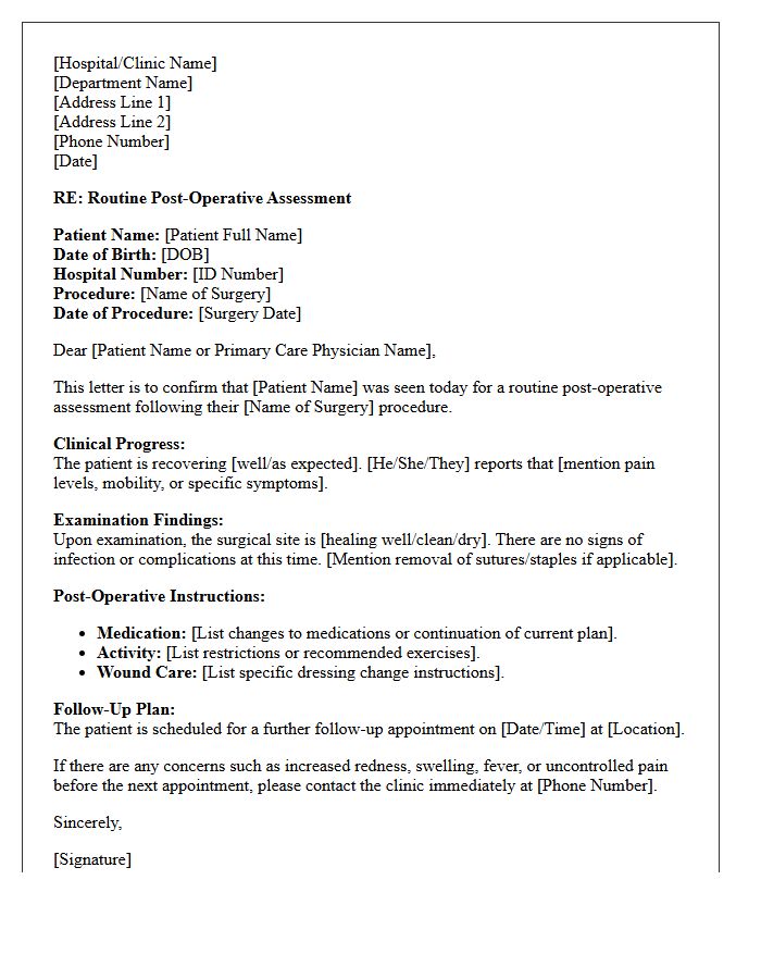 Routine Post-Operative Assessment Letter