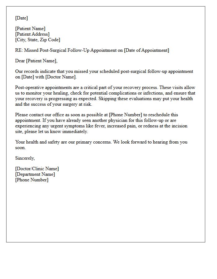 Missed Post-Surgical Follow-Up Appointment Letter