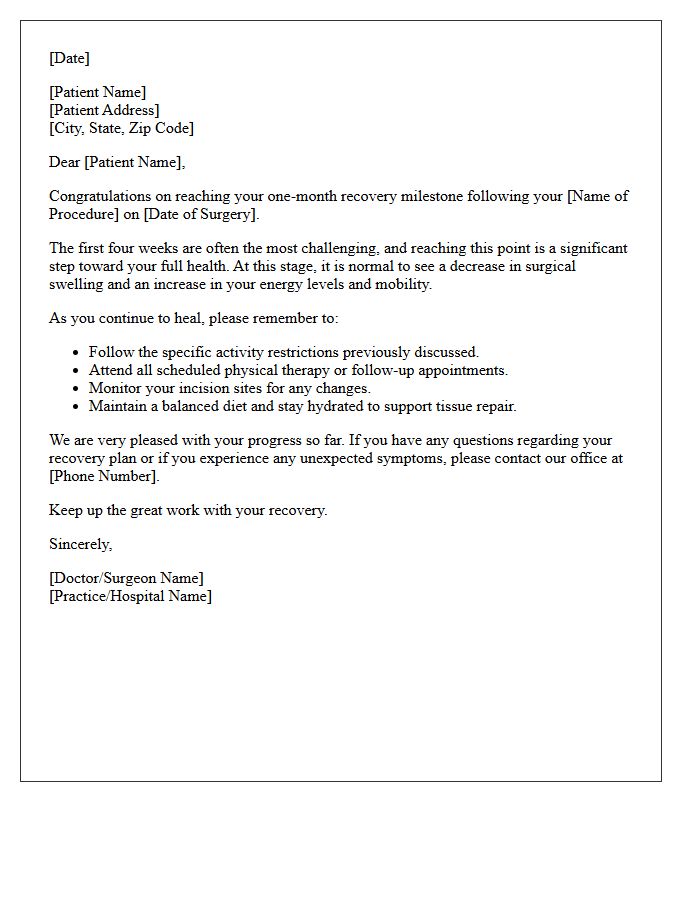One-Month Surgical Recovery Milestone Letter
