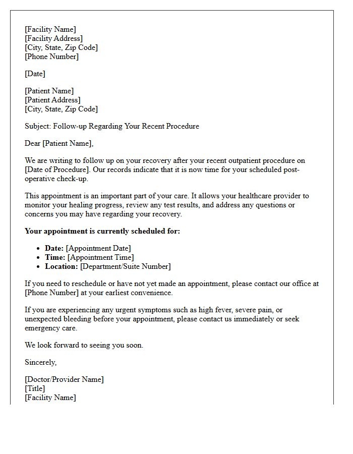 Outpatient Procedure Recovery Recall Letter