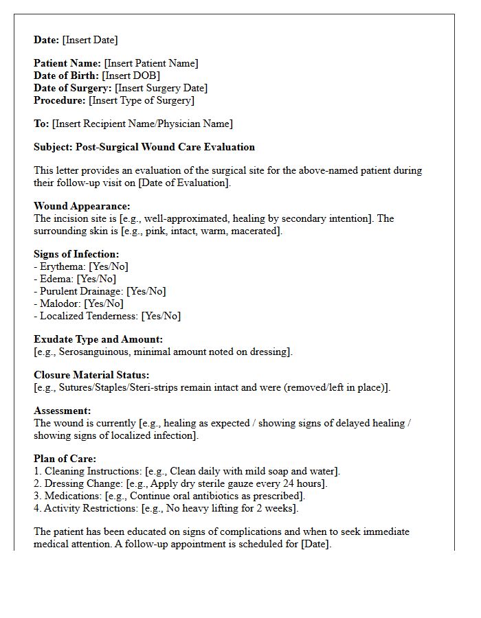 Post-Surgical Wound Care Evaluation Letter