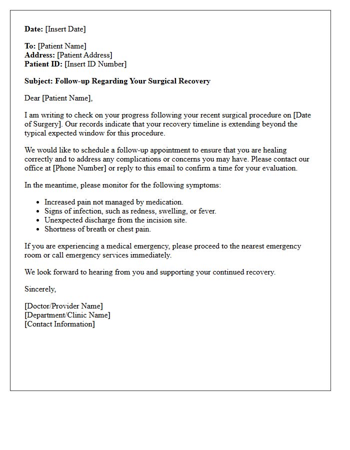 Delayed Surgical Recovery Check-Up Letter