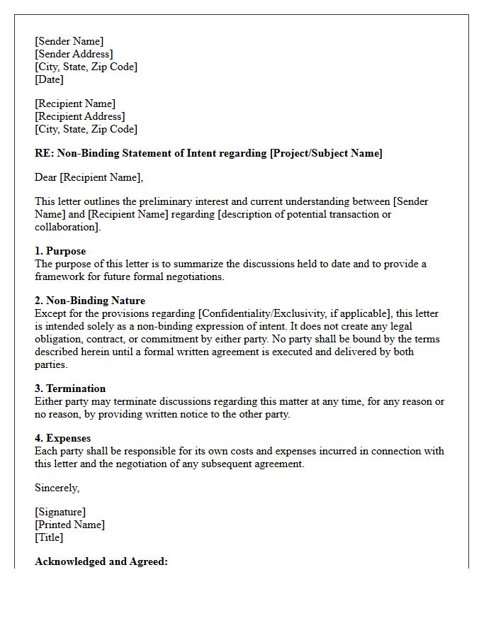 Non-Binding Nature Of This Letter