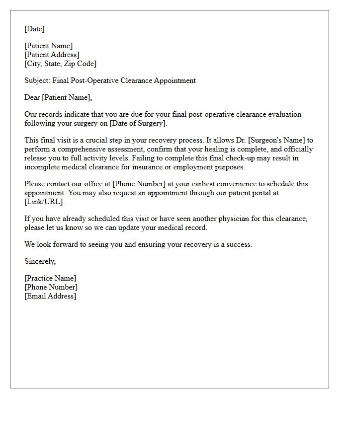 Final Post-Operative Clearance Recall Letter