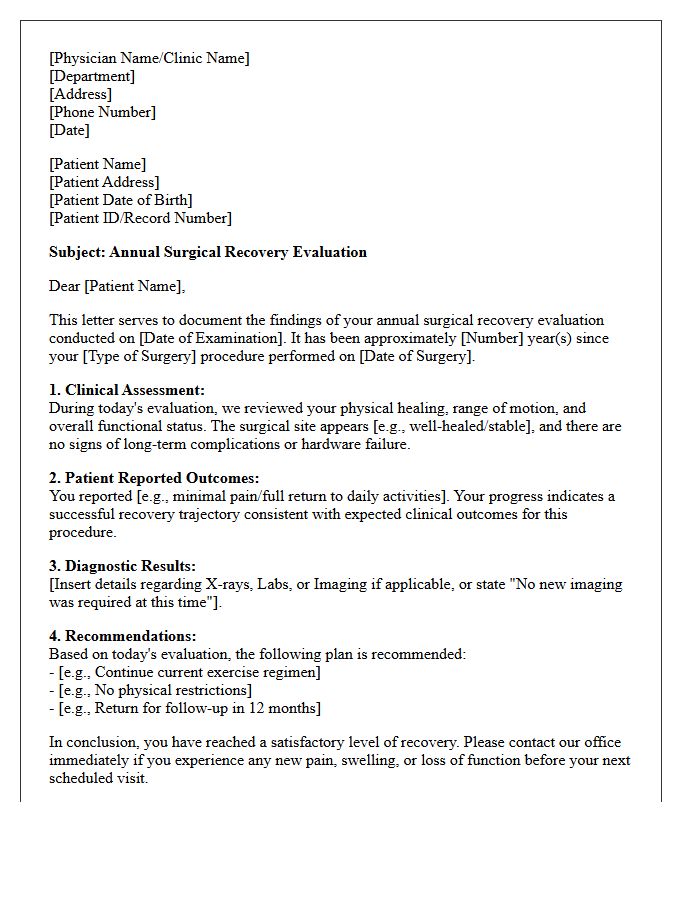 Annual Surgical Recovery Evaluation Letter