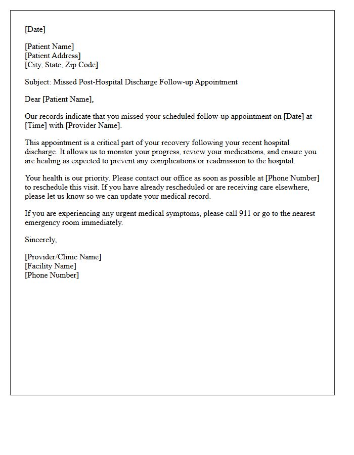 Missed Post-Hospital Discharge Appointment Recall Letter