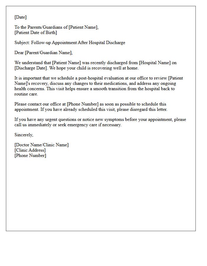 Pediatric Post-Hospital Discharge Evaluation Recall Letter