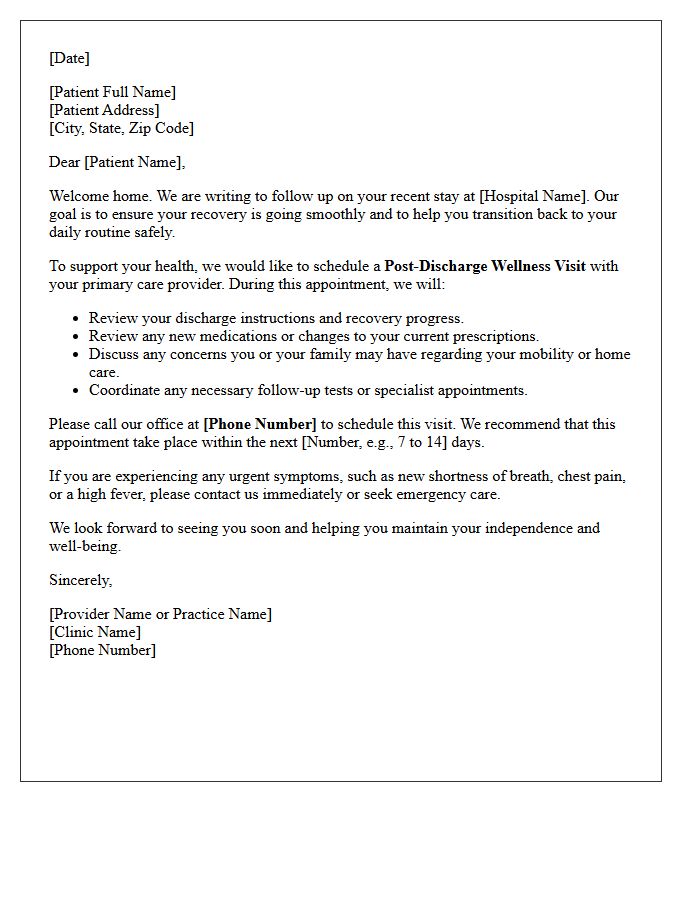 Geriatric Post-Hospital Discharge Wellness Recall Letter